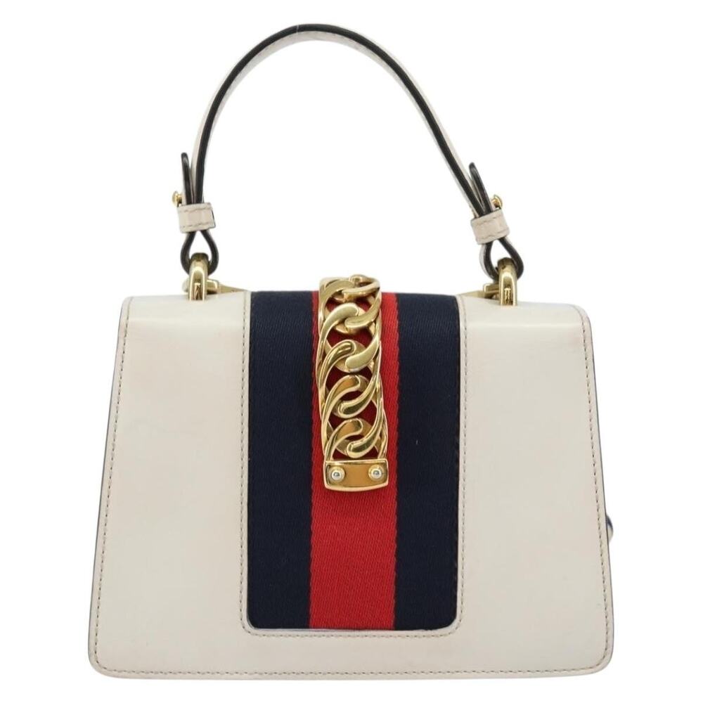 Gucci Leather Web Handbag White Gold
